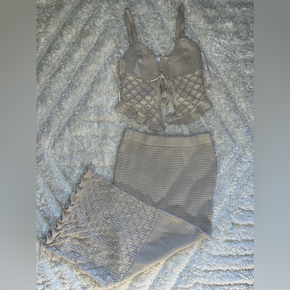 Knit Two-Piece Set in Beige